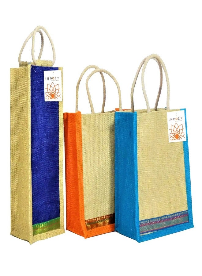 INDOZY Men's and Women's Jute Bag for Lunch Tiffin with Zip Plain Tote Combo (Multicolor) - Image 1
